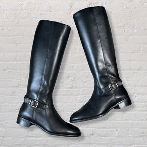 J. CREW Knee High Black Gold Leather Buckle Troy Equestrian Riding Boots Size 8
